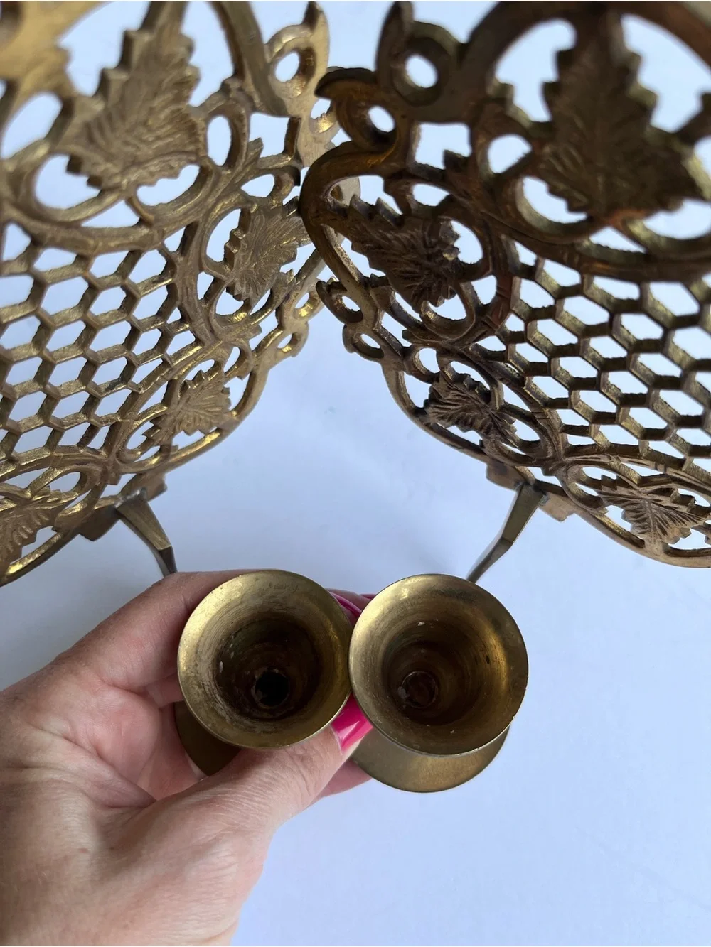 Vintage Brass Wall Sconces Candle Holder Set